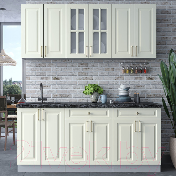 Изображение товара Кухонный гарнитур Интерлиния Мила Шато 1.8А (белый/белый/кастилло темный)