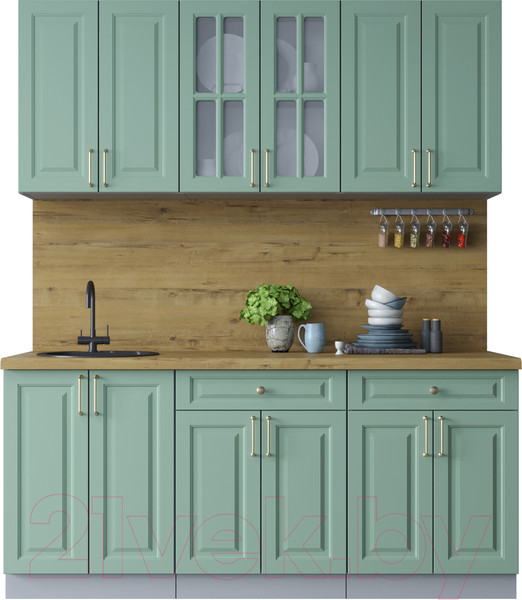 Изображение товара Кухонный гарнитур Интерлиния Мила Шато 1.8А (мята/мята/дуб бунратти)