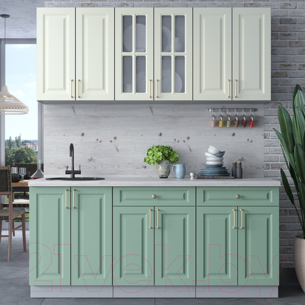 Изображение товара Кухонный гарнитур Интерлиния Мила Шато 1.8А (белый/мята/бискайская сосна)