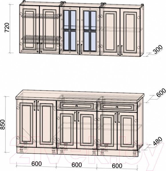 Изображение товара Кухонный гарнитур Интерлиния Мила Шато 1.8А (белый/белый/кастилло темный)