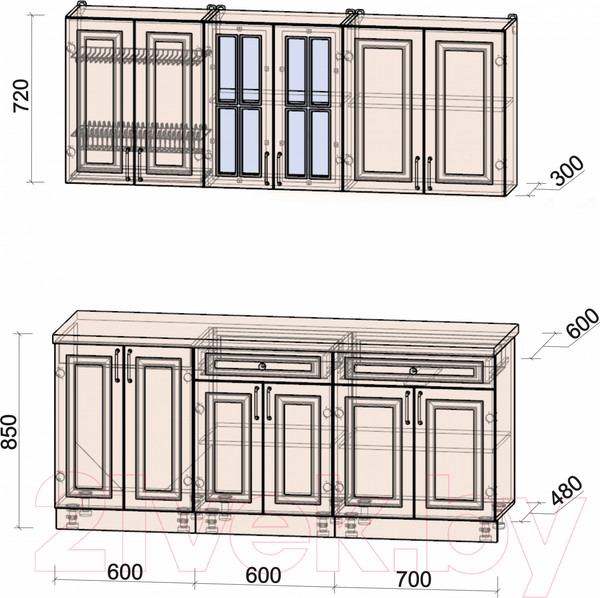 Изображение товара Кухонный гарнитур Интерлиния Мила Шато 1.9А (белый/мята/бискайская сосна)