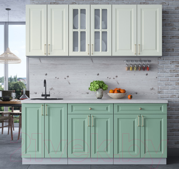 Изображение товара Кухонный гарнитур Интерлиния Мила Шато 1.9А (белый/мята/бискайская сосна)