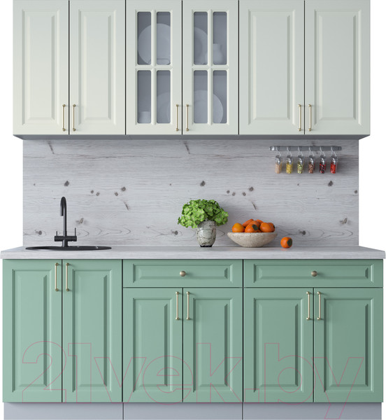 Изображение товара Кухонный гарнитур Интерлиния Мила Шато 1.9А (белый/мята/бискайская сосна)