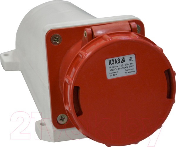 Изображение товара Розетка силовая КЭАЗ 135 63А 6h 380AC 3P+PE+N IP67 / 241221