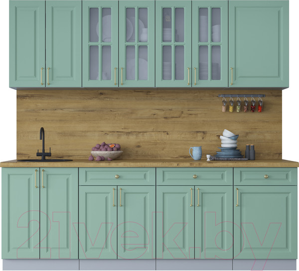 Изображение товара Кухонный гарнитур Интерлиния Мила Шато 2.3А (мята/мята/дуб бунратти)