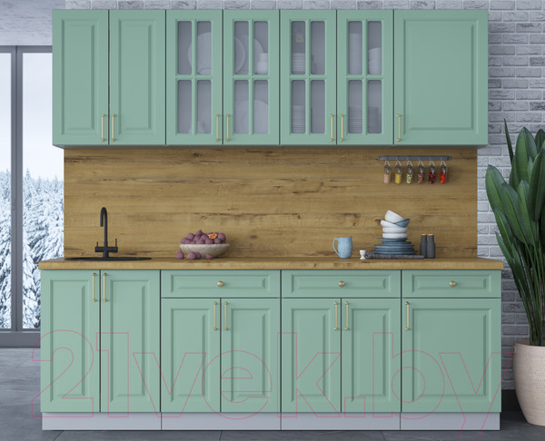 Изображение товара Кухонный гарнитур Интерлиния Мила Шато 2.3А (мята/мята/дуб бунратти)