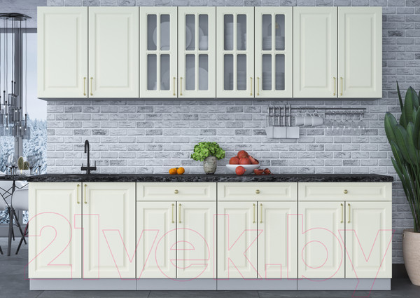 Изображение товара Кухонный гарнитур Интерлиния Мила Шато 2.7А (белый/белый/кастилло темный)