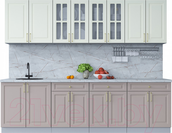 Изображение товара Кухонный гарнитур Интерлиния Мила Шато 2.7А (белый/луна/серый каспий)