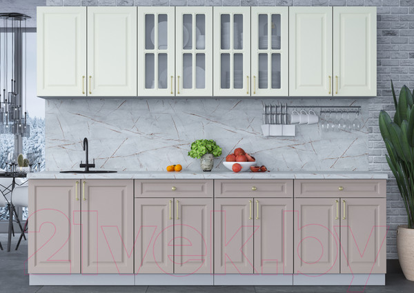 Изображение товара Кухонный гарнитур Интерлиния Мила Шато 2.7А (белый/луна/серый каспий)