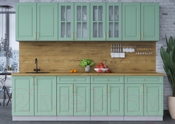 Изображение товара Кухонный гарнитур Интерлиния Мила Шато 2.7А (мята/мята/дуб бунратти)