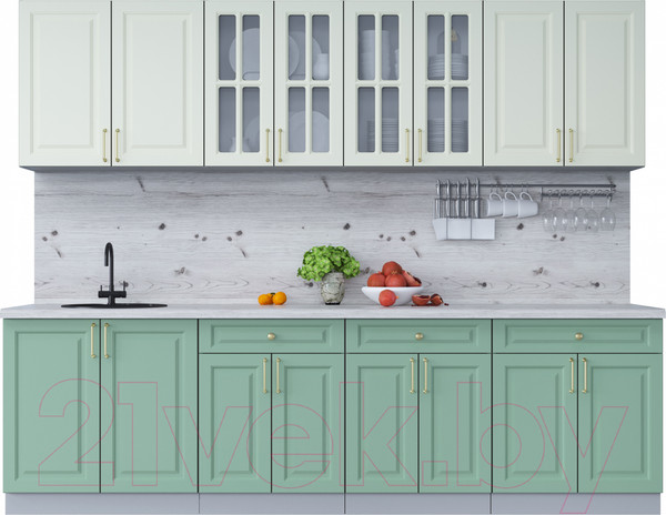 Изображение товара Кухонный гарнитур Интерлиния Мила Шато 2.7А (белый/мята/бискайская сосна)