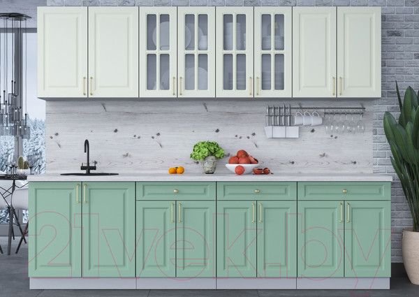 Изображение товара Кухонный гарнитур Интерлиния Мила Шато 2.7А (белый/мята/бискайская сосна)