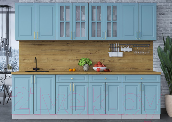 Изображение товара Кухонный гарнитур Интерлиния Мила Шато 2.7А (океан/океан/дуб бунратти)