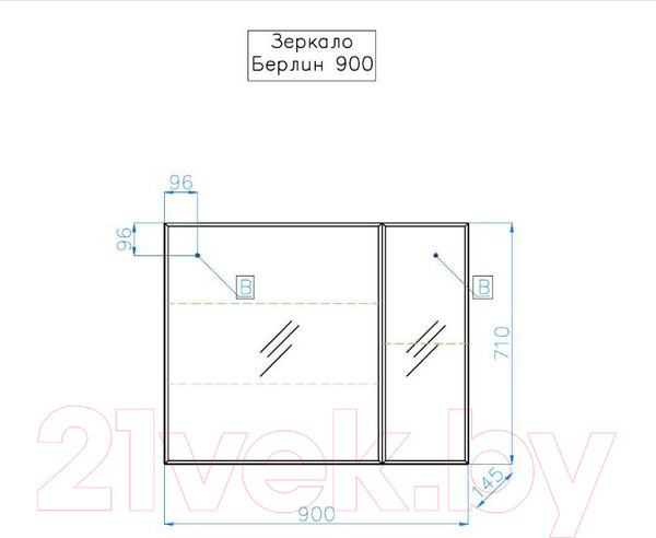 Изображение товара Шкаф с зеркалом для ванной Style Line Берлин универсальный 90см