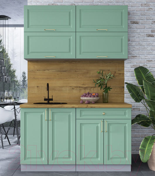 Изображение товара Кухонный гарнитур Интерлиния Мила Шато 1.4Б (мята/мята/дуб бунратти)