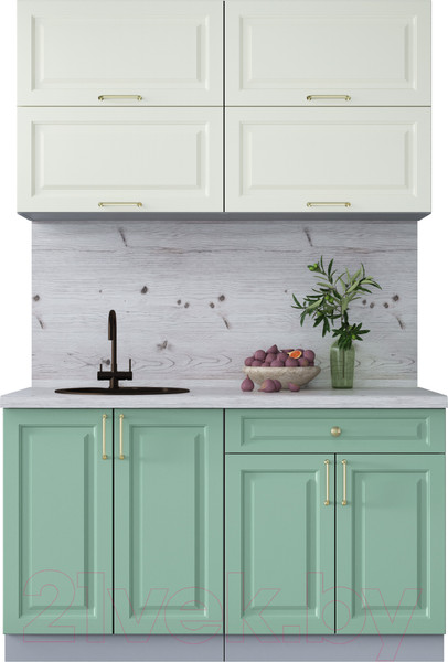 Изображение товара Кухонный гарнитур Интерлиния Мила Шато 1.4Б (белый/мята/бискайская сосна)