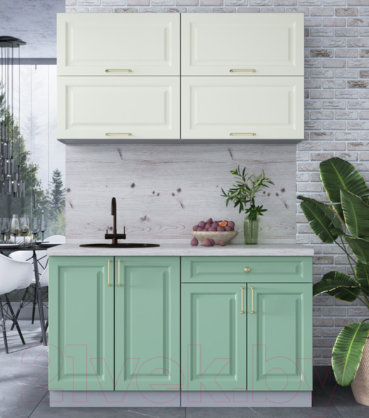 Изображение товара Кухонный гарнитур Интерлиния Мила Шато 1.4Б (белый/мята/бискайская сосна)