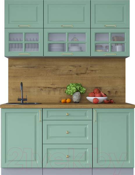 Изображение товара Кухонный гарнитур Интерлиния Мила Шато 1.6Б (мята/мята/дуб бунратти)