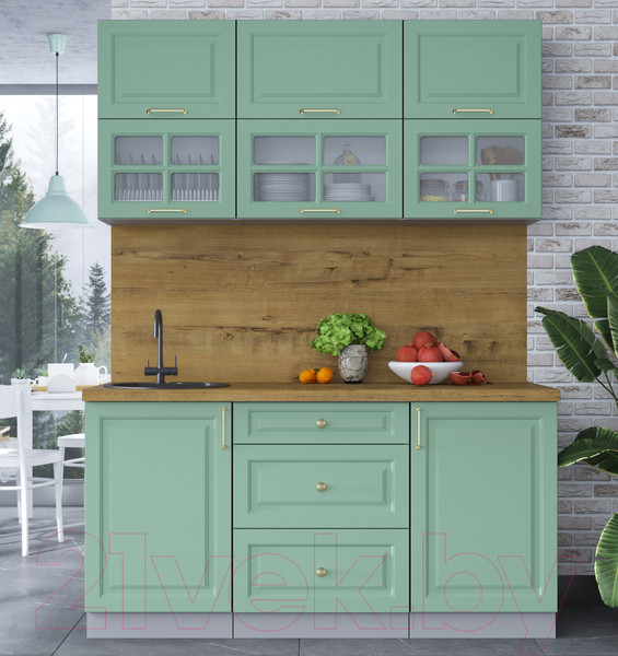 Изображение товара Кухонный гарнитур Интерлиния Мила Шато 1.6Б (мята/мята/дуб бунратти)