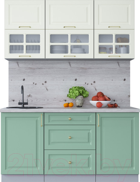 Изображение товара Кухонный гарнитур Интерлиния Мила Шато 1.6Б (белый/мята/бискайская сосна)