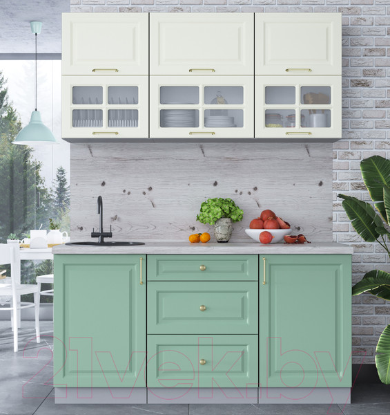 Изображение товара Кухонный гарнитур Интерлиния Мила Шато 1.6Б (белый/мята/бискайская сосна)