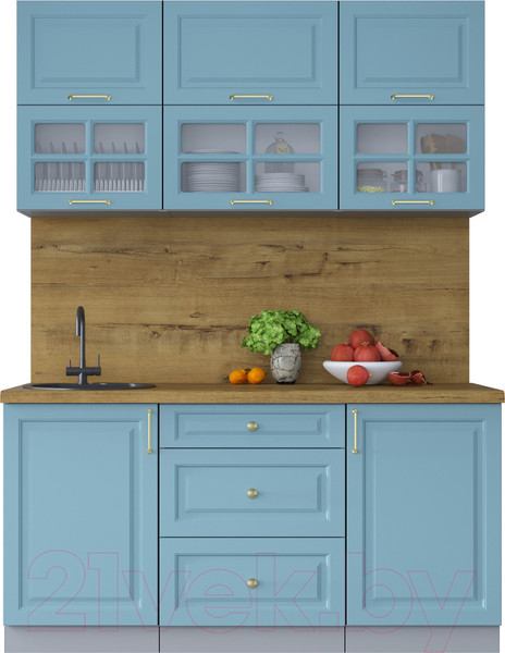 Изображение товара Кухонный гарнитур Интерлиния Мила Шато 1.6Б (океан/океан/дуб бунратти)