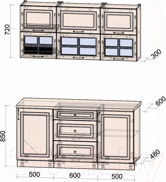 Изображение товара Кухонный гарнитур Интерлиния Мила Шато 1.6Б (белый/белый/кастилло темный)