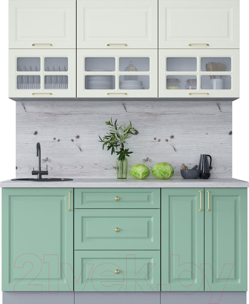 Изображение товара Кухонный гарнитур Интерлиния Мила Шато 1.7Б (белый/мята/бискайская сосна)