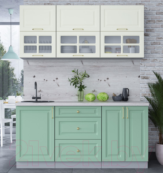 Изображение товара Кухонный гарнитур Интерлиния Мила Шато 1.7Б (белый/мята/бискайская сосна)