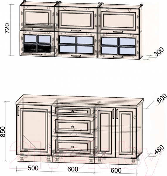 Изображение товара Кухонный гарнитур Интерлиния Мила Шато 1.7Б (белый/белый/кастилло темный)
