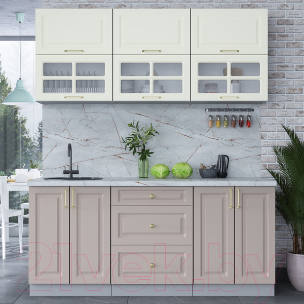 Изображение товара Кухонный гарнитур Интерлиния Мила Шато 1.8Б (белый/луна/серый каспий)