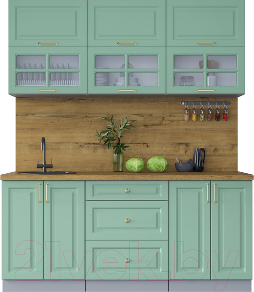 Изображение товара Кухонный гарнитур Интерлиния Мила Шато 1.8Б (мята/мята/дуб бунратти)