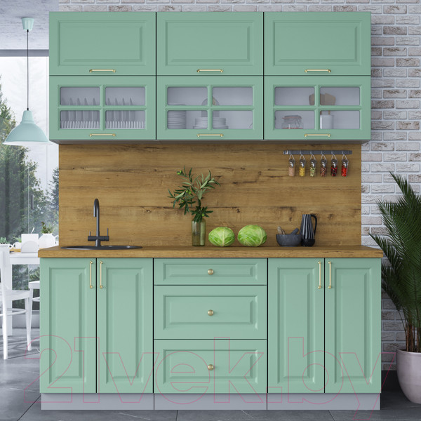 Изображение товара Кухонный гарнитур Интерлиния Мила Шато 1.8Б (мята/мята/дуб бунратти)