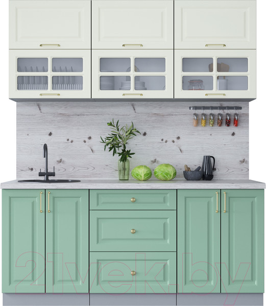 Изображение товара Кухонный гарнитур Интерлиния Мила Шато 1.8Б (белый/мята/бискайская сосна)