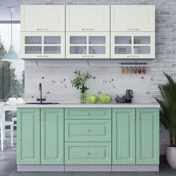 Изображение товара Кухонный гарнитур Интерлиния Мила Шато 1.8Б (белый/мята/бискайская сосна)