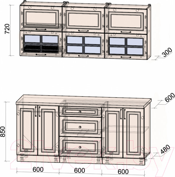 Изображение товара Кухонный гарнитур Интерлиния Мила Шато 1.8Б (океан/океан/дуб бунратти)