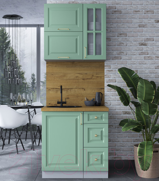 Изображение товара Кухонный гарнитур Интерлиния Мила Шато 0.8Б (мята/мята/дуб бунратти)