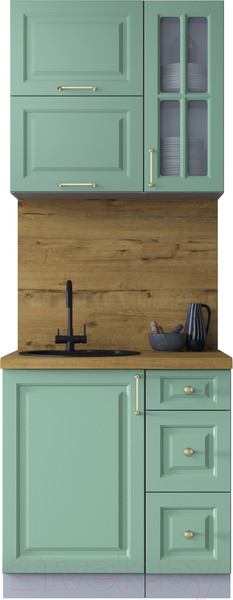 Изображение товара Кухонный гарнитур Интерлиния Мила Шато 0.8Б (мята/мята/дуб бунратти)