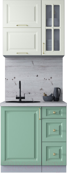Изображение товара Кухонный гарнитур Интерлиния Мила Шато 0.8Б (белый/мята/бискайская сосна)