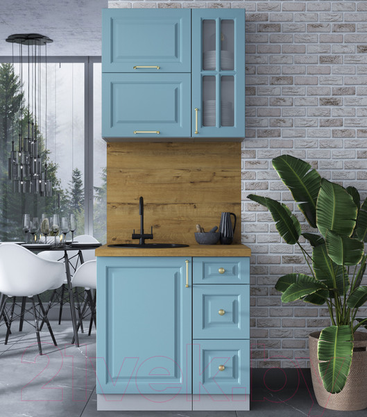 Изображение товара Кухонный гарнитур Интерлиния Мила Шато 0.8Б (океан/океан/дуб бунратти)