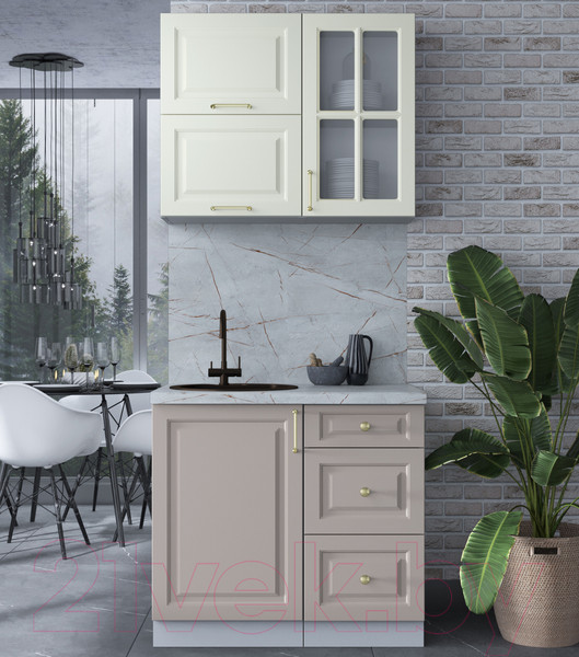 Изображение товара Кухонный гарнитур Интерлиния Мила Шато 0.9Б (белый/луна/серый каспий)