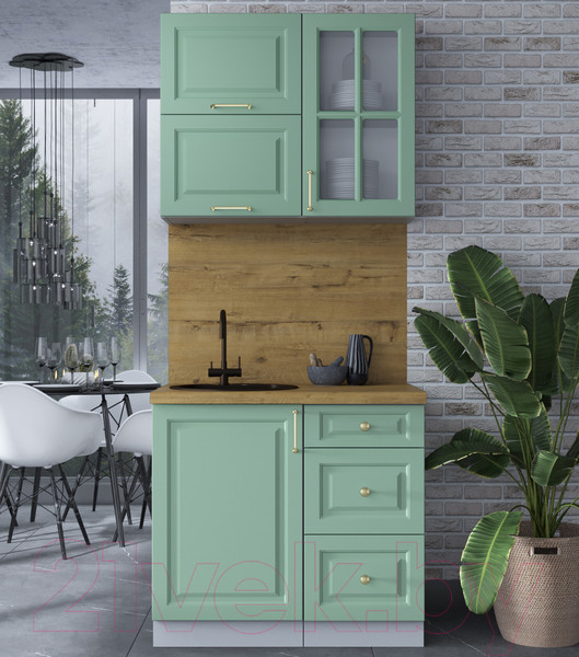 Изображение товара Кухонный гарнитур Интерлиния Мила Шато 0.9Б (мята/мята/дуб бунратти)