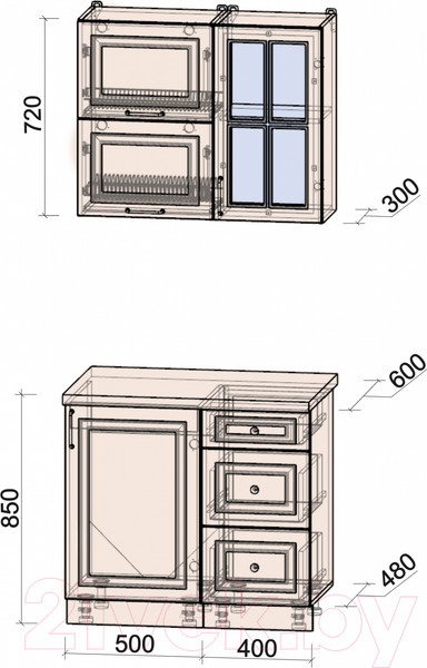 Изображение товара Кухонный гарнитур Интерлиния Мила Шато 0.9Б (белый/белый/кастилло темный)