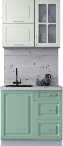 Изображение товара Кухонный гарнитур Интерлиния Мила Шато 0.9Б (белый/мята/бискайская сосна)