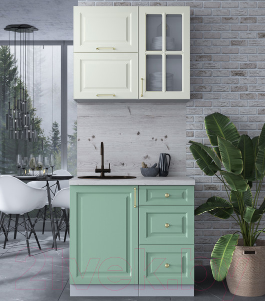 Изображение товара Кухонный гарнитур Интерлиния Мила Шато 0.9Б (белый/мята/бискайская сосна)