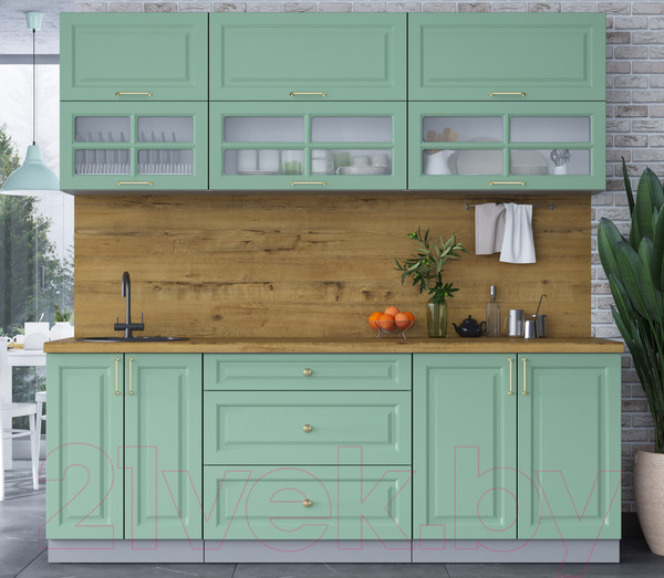 Изображение товара Кухонный гарнитур Интерлиния Мила Шато 2.2Б (мята/мята/дуб бунратти)