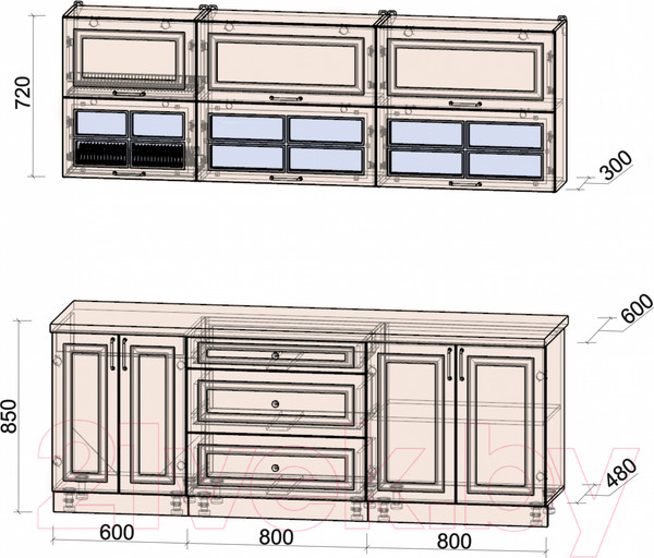 Изображение товара Кухонный гарнитур Интерлиния Мила Шато 2.2Б (белый/белый/кастилло темный)