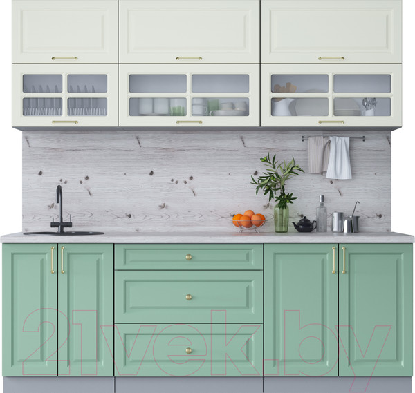 Изображение товара Кухонный гарнитур Интерлиния Мила Шато 2.2Б (белый/мята/бискайская сосна)