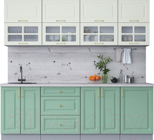 Изображение товара Кухонный гарнитур Интерлиния Мила Шато 2.3Б (белый/мята/бискайская сосна)