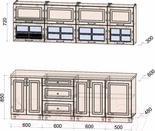 Изображение товара Кухонный гарнитур Интерлиния Мила Шато 2.3Б (луна/луна/бискайская сосна)